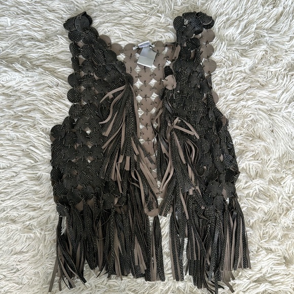 Alberto Makali Faux Leather Fringe Tassels Vest Small Medium - Picture 1 of 7